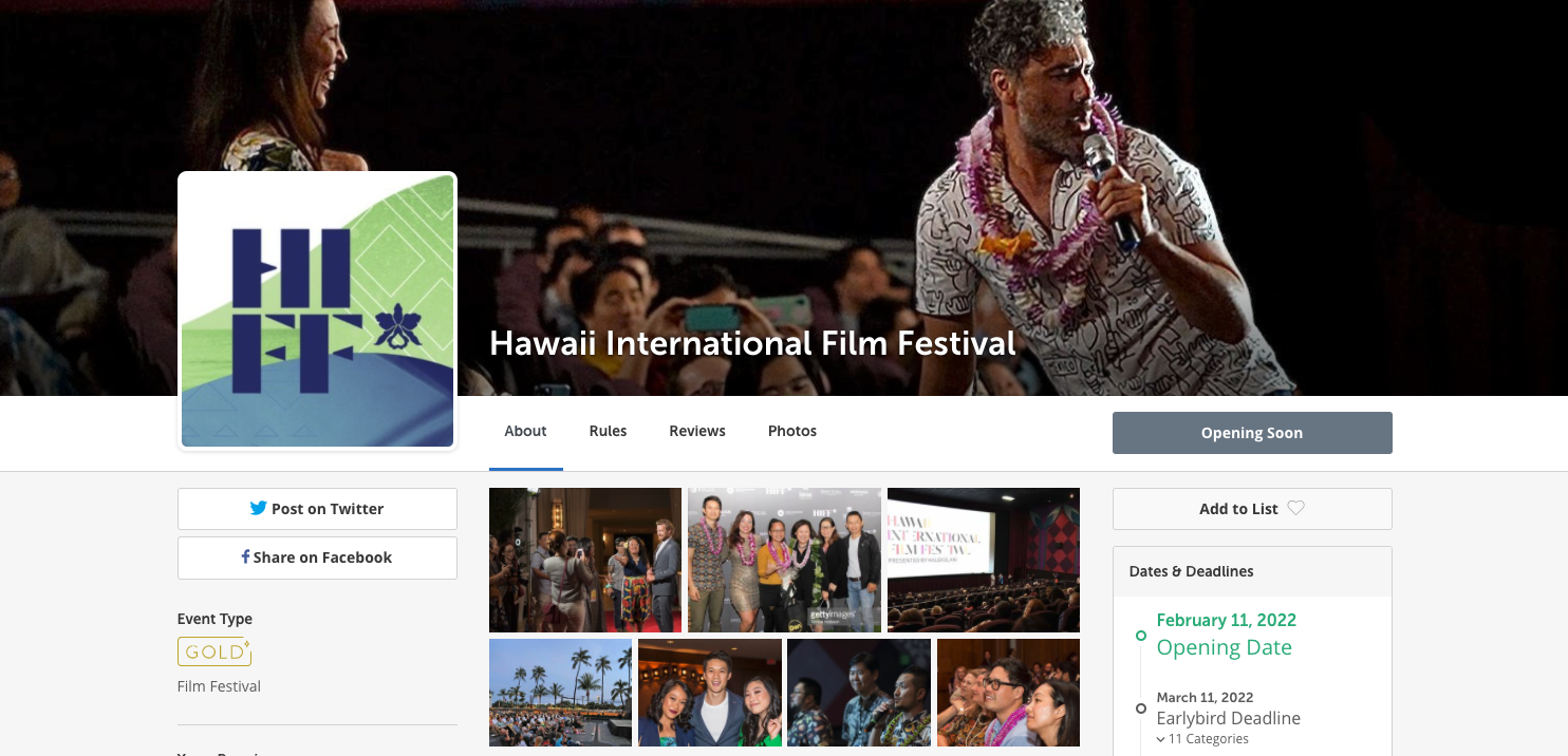 SUBMISSION DEADLINES FOR 42nd ANNUAL HIFF FALL FESTIVAL HIFF Hawai