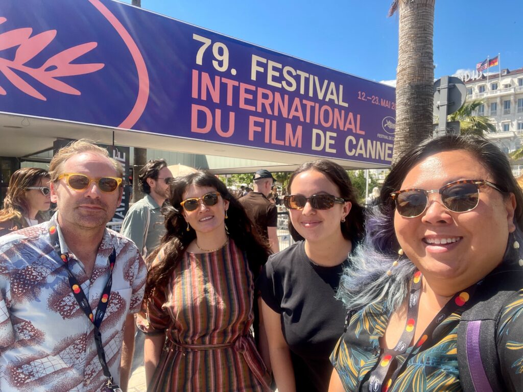 The HIFF team at the 79th Cannes Film Festival (L to R): Aaron Hansen, Melina Coumas, Roma Lerner, Jen May Pastores