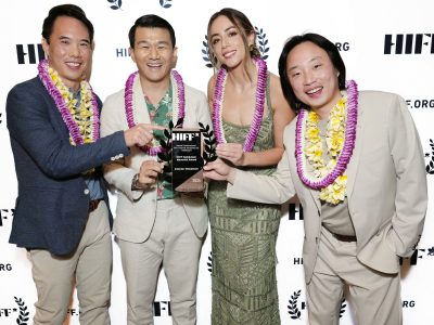 INTERIOR CHINATOWN Cast & Crew - Charles Yu, Ronny Chieng, Chloe Bennet and Jimmy O. Yang with the HIFF HALEKULANI MAVERICK AWARD for INTERIOR CHINATOWN at the 44th Hawai'i International Film Festival - Awards Gala held at the Halekulani in Honolulu, HI on Saturday, ​October 12, 2024. (Photo By Sthanlee B. Mirador/HIFF/Sipa USA)