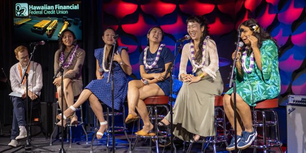 HIFF39 New American Perspectives Panel: (L to R) HIFF staff Duncan Calliard; Isabel Sandoval; Emily Ting; Jenny Dorsey; HIKARI; Haifa Al-Mansour